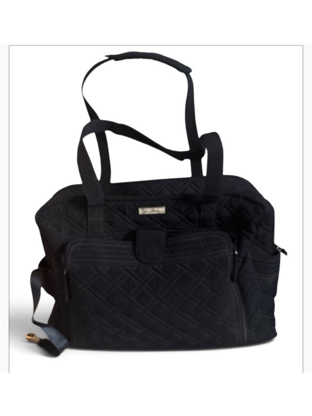 Vera Bradley Quilted Black Travel Diaper Bag Shoulder Tote Many Compartments